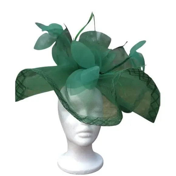 SOLD Emerald Derby FascinatorvFloral Statement Hat Race Day Wedding Guest Garden - Picture 9 of 12
